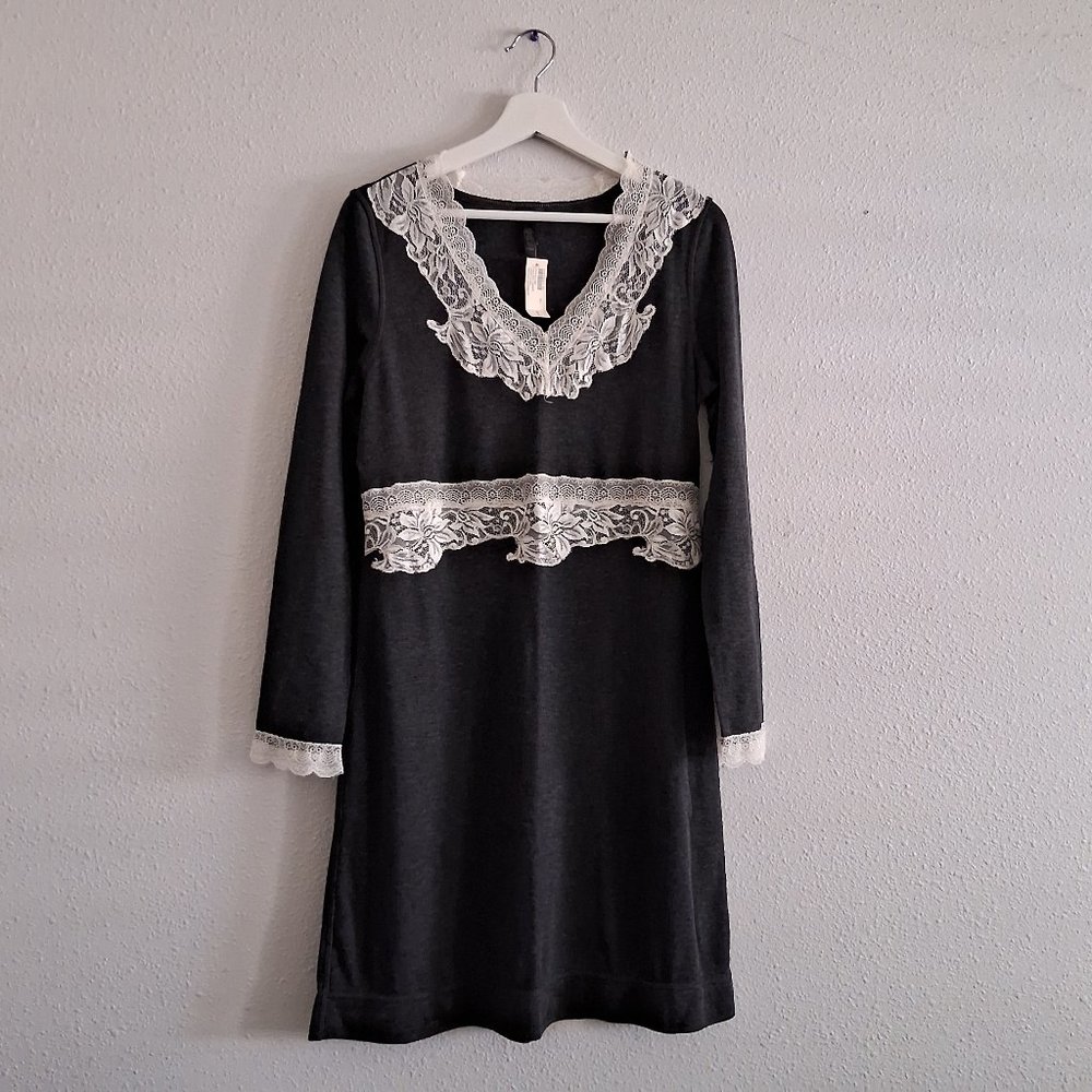 NWT SOMA Heather Chemise Lace-Trim Short Gown L